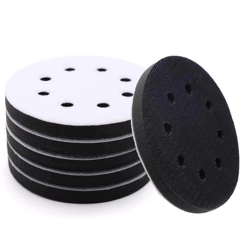 SIJDIEE 6 Pack Interface Pads, 5 Inch 8 Holes Hook and Loop Soft Foam Sanding Interface Pads, Sponge Cushion Backing Pad for Orbital Sander Automotive Woodworking Polishing - Image 1